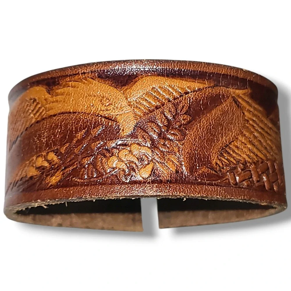 Vintage Mexican Hand Tooled Leather Western Roping Riding Cuff Bracelet 1-1/2